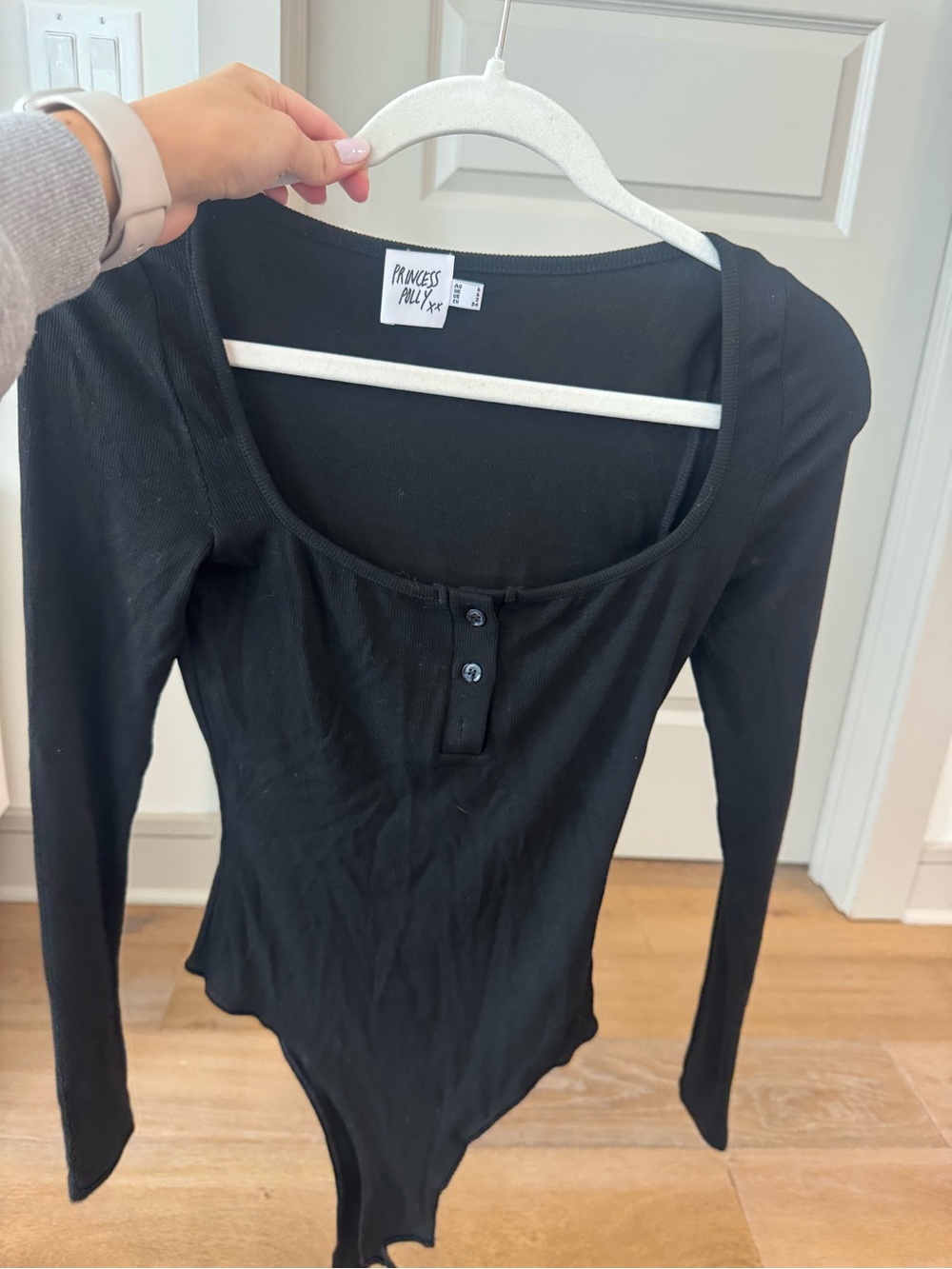 Princess Polly Black Long Sleeve Scoop Neck Henley Bodysuit